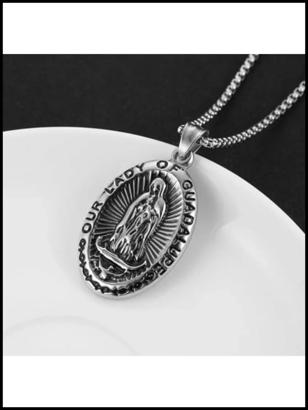 Stainless Steel Blessed Mother Mary Our Lady of Guadalupe Pendant Necklace with